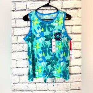 Justice Girls Size XLP (16P/18P) Blue Floral Front Tie Knot Tank Top ~ NWT
